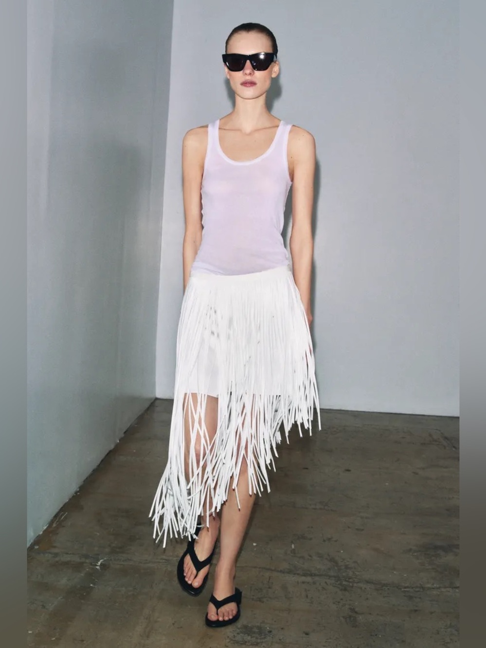 NEW Zara White Asymmetrical Fringe Midi Skirt country festival stylist editorial
